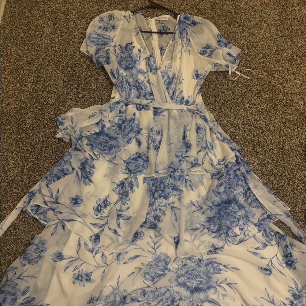 Calvin Klein white and blue dress. Long and floral